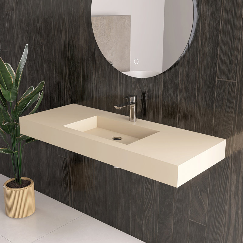 47" Wall-Mounted Solid Surface Bathroom Vessel Sink, Milk-Coffee