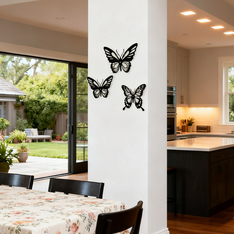 Black Metal Butterfly Wall Art, 3-piece