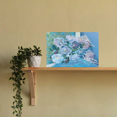 Delicate Peonies With Bee Delicate Bee Peony Flower Nature Wall Art Print by Elena Pertceva - Wrapped Canvas Print