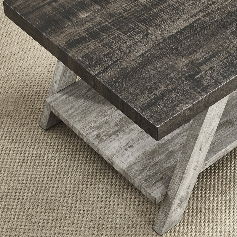 Table de bout de 26,74 lb en noyer vieilli et tablette contemporaine en bois bicolore au fini gris, Noir, Gris