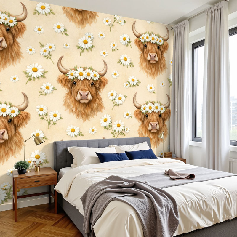 Papier peint auto-adhésif Highland Cow, L 144 po x l 100 po