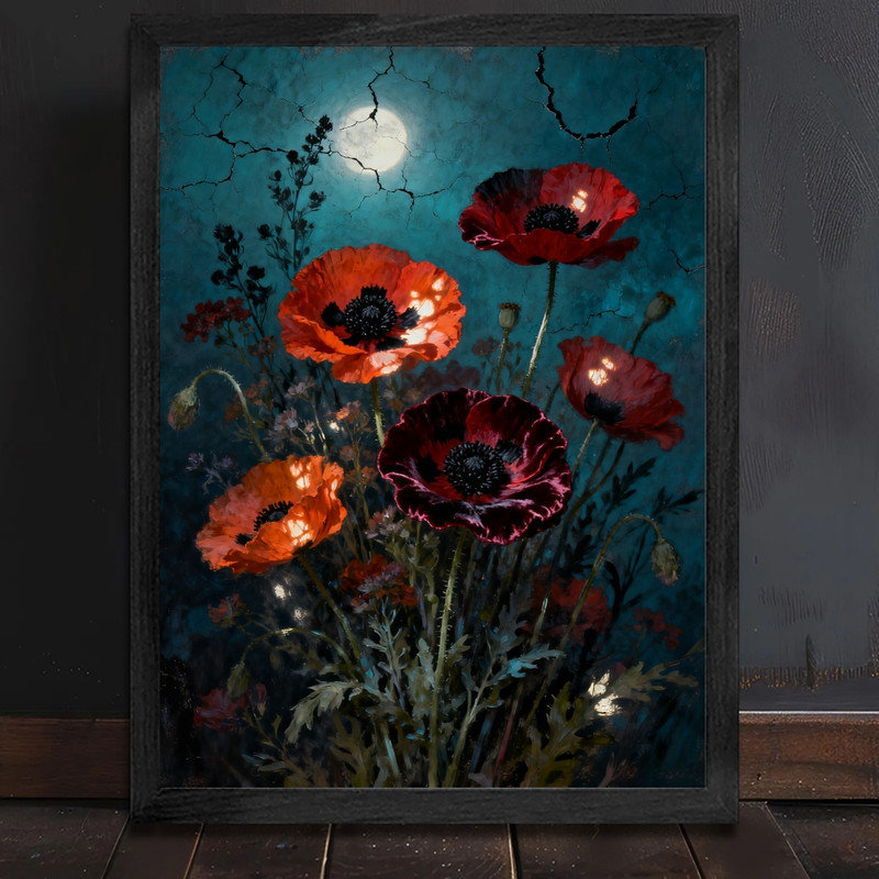 Art mural noir, nature morte et floral gothique, impression de cadre fantaisiste foncé rétro, H 37 po x l 25 po