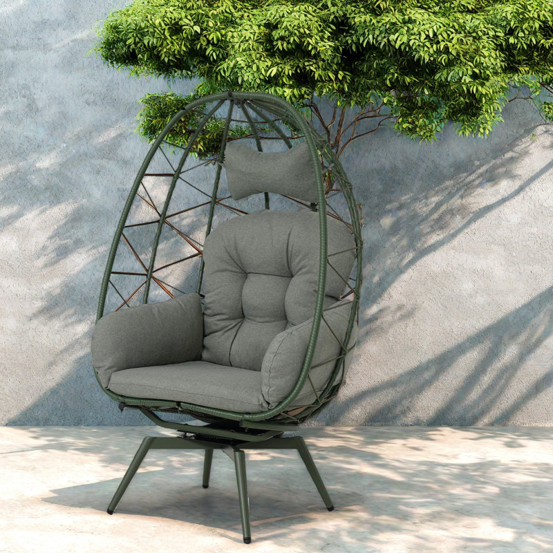 Chaises longues pivotantes de patio, chaise d'œuf en rotin en acier pour le patio à la maison