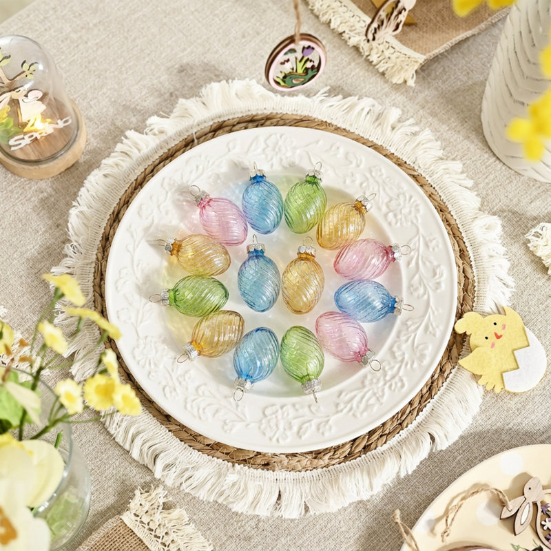  Ensemble d'ornements en verre de Pâques, décorations suspendues de 12 carats en rose, bleu, vert, jaune pour les arbres de Pâques, cadeau d'ornements de boule de Pâques de 1,57 pouce pour le décor du Festival du printemps