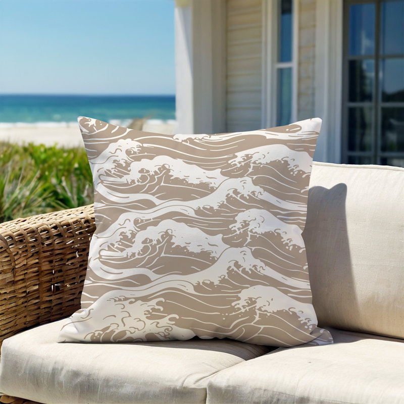 Barnon Outdoor Reversible Throw Pillow, Beige, 16"H x 16"W