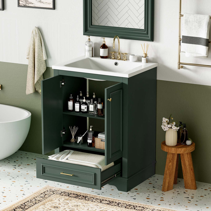 Meuble-lavabo pour salle de bain, Vert, Doré