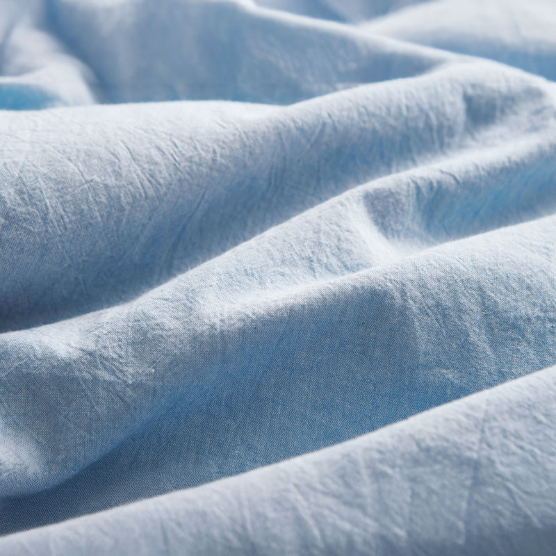100% Cotton Crinkle Washed Duvet Cover Set, Full/Queen Duvet Cover + 2 Shams, Chambray Blue