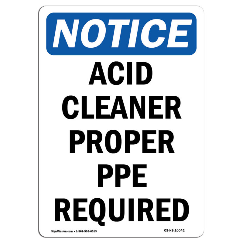 Acid Cleaner Proper PPE Required Sign