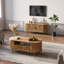Table basse ovale DFW de 115 cm (45,27 pouces) avec rangement, style moderne du milieu du siècle, chêne naturel