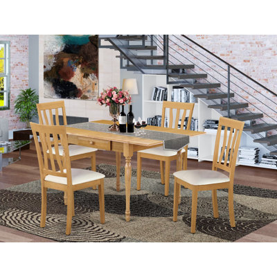 Ensemble de table de salle à manger 5 pièces moderne comprenant une table rectangulaire en bois avec Dropleaf et 4 chaises de salle à manger rembourrées en similicuir, 36 x 54 pouces, chêne