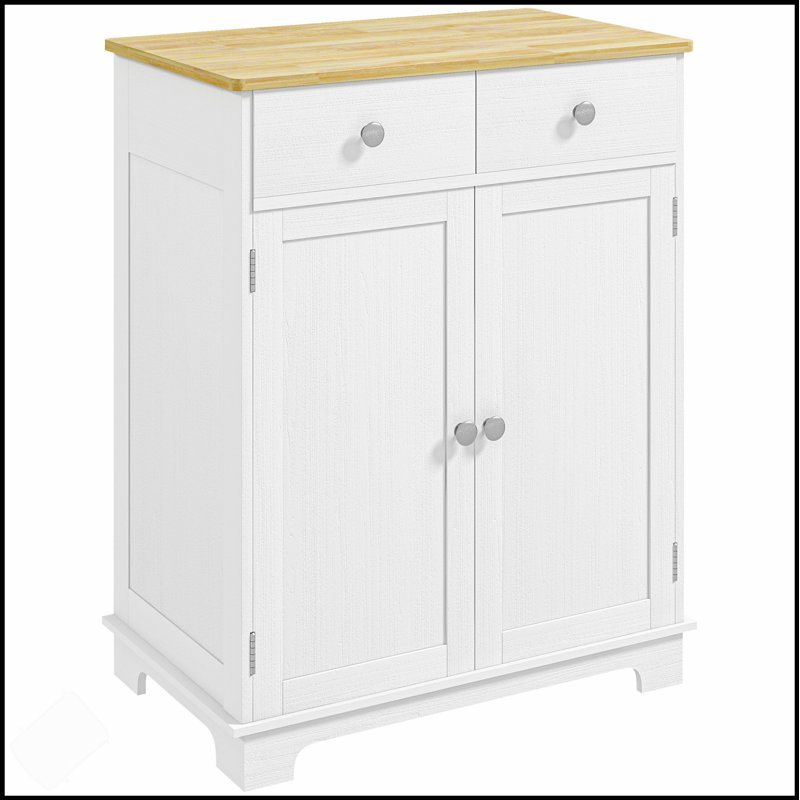 Modern Solid Wood Countertop Sideboard With 2 Drawers, Doors, And Adjustable Shelf For Kitchen Storage And Coffee Bar, Blanc