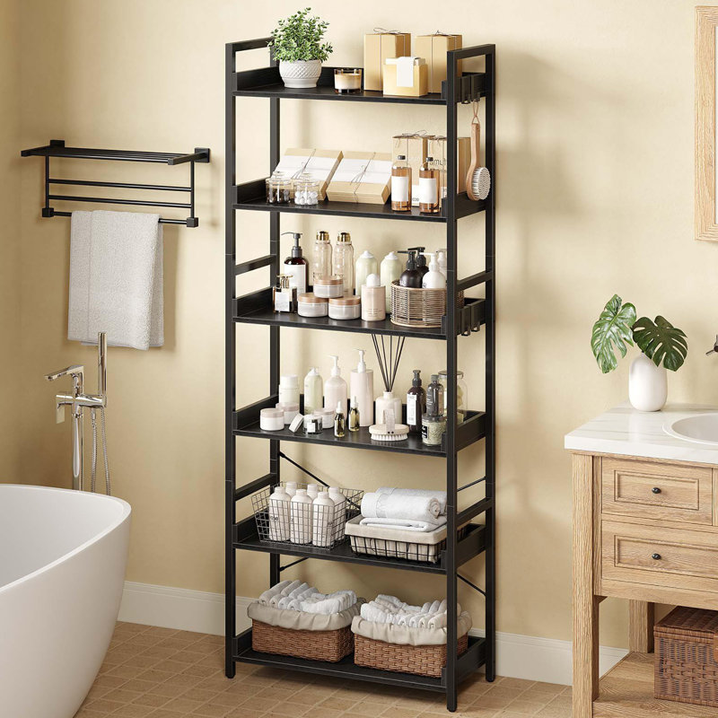 Narrow  Corner 6 Tier Bookshelf, Wooden Display Shelf, Black