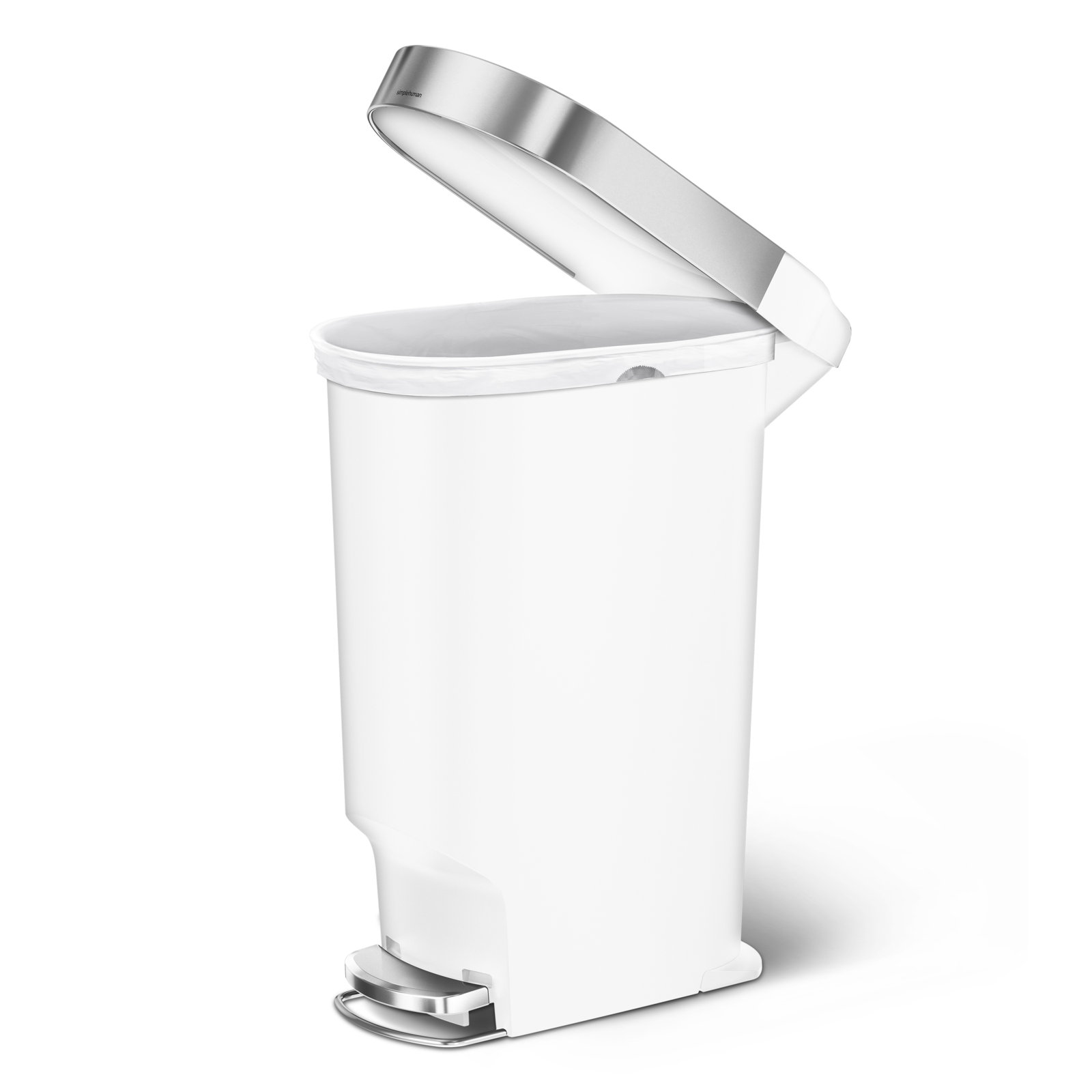 simplehuman 10.6gal Slim Step-On Trash Can, White