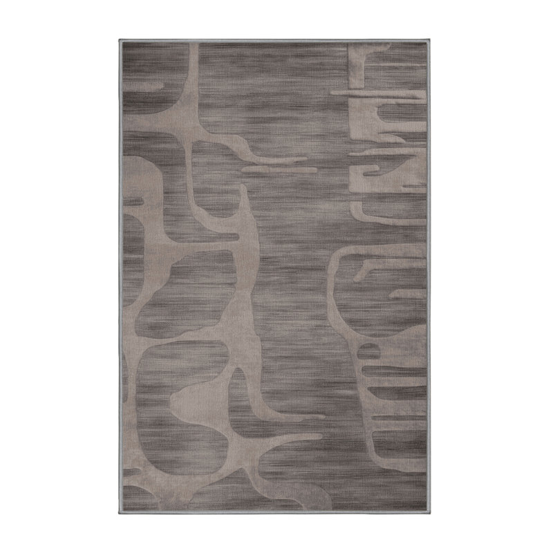 Tapis abstrait gris lavable à la machine, Rectangulaire 2 pi x 3 pi
