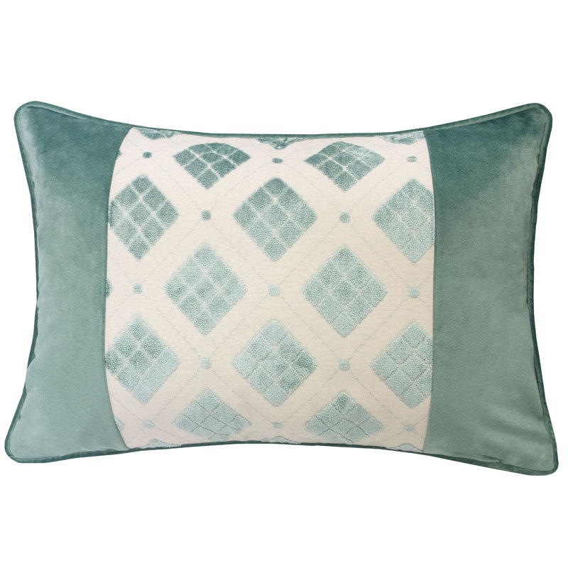Geometric Velvet Throw Pillow, Green/Cream