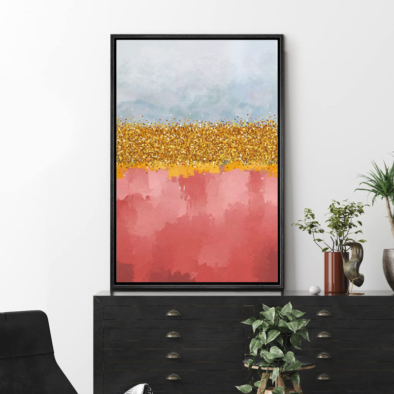 Bleu, bleu, rose, boho, bloc de couleur, dégradé, formes abstraites, illustrations, décor moderne, H 24 po x l 16 po, Noir
