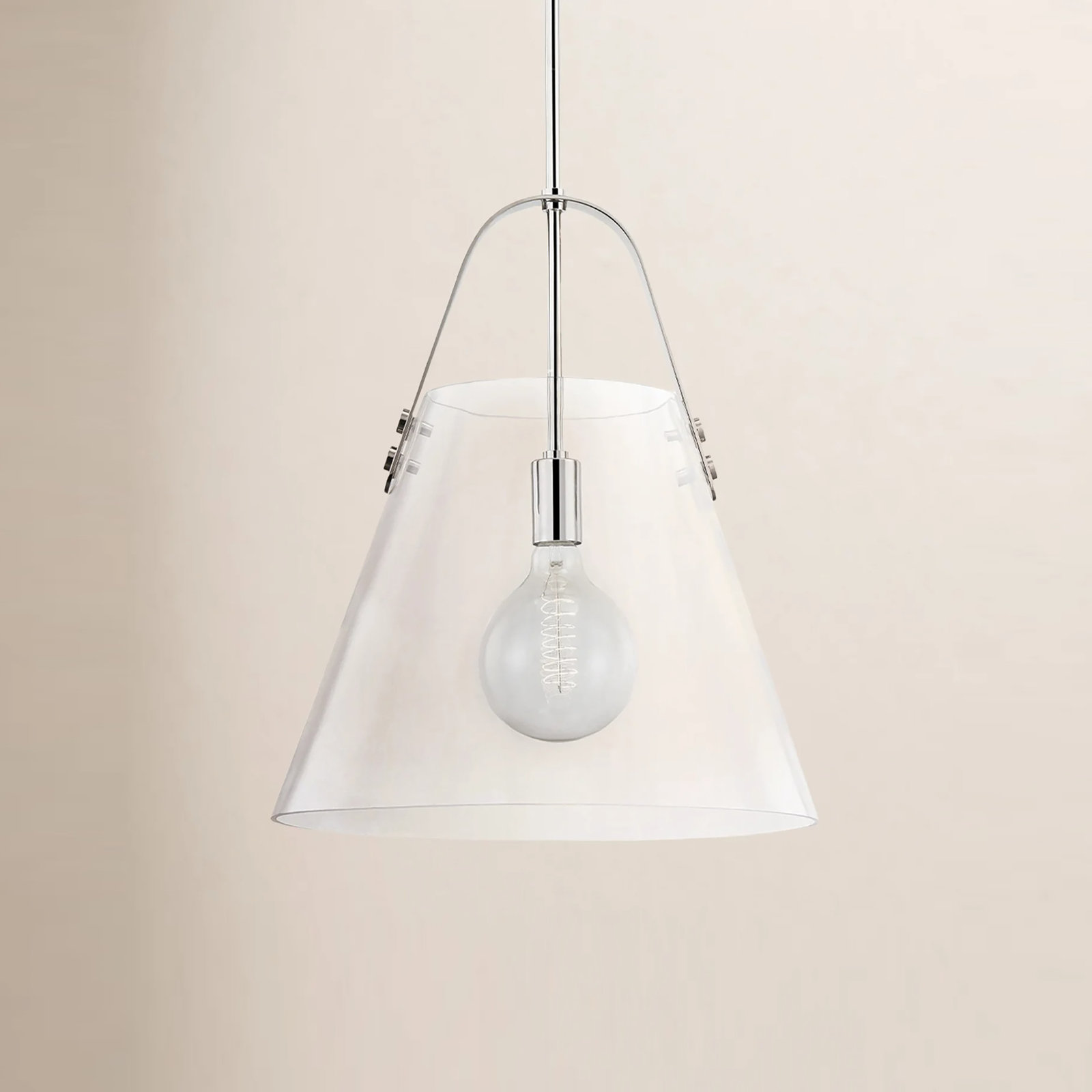 Ahava Single Light Glass Pendant, Polished Nickel