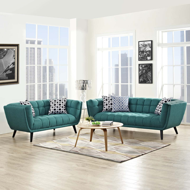 Bestow 2 Piece Living Room Set, Teal Plainweave