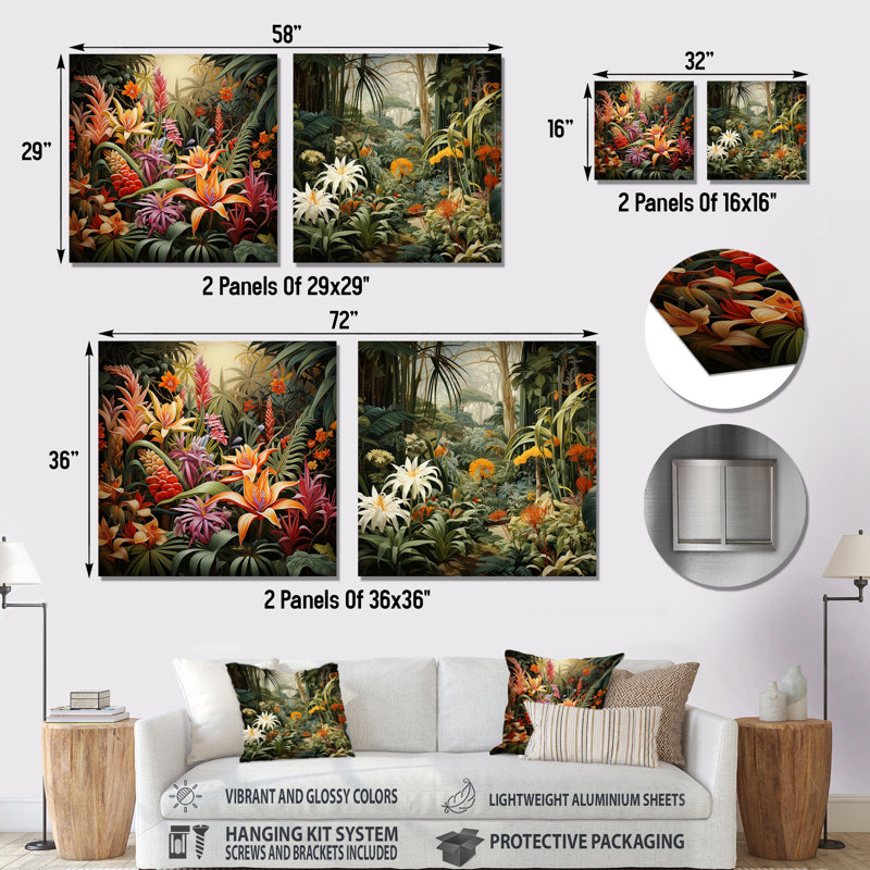 Vintage Jungle Plants I - Ensemble de 2 décorations murales en métal Jungle, H 36 po x l 72 po
