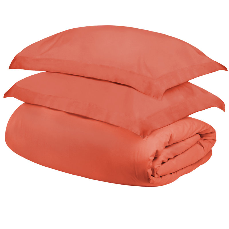 100% Cotton 300 TC Modern and Contemporary 3 Piece Duvet Cover Set, Coral, Twin Duvet Cover + 1 Standard Pillowcase