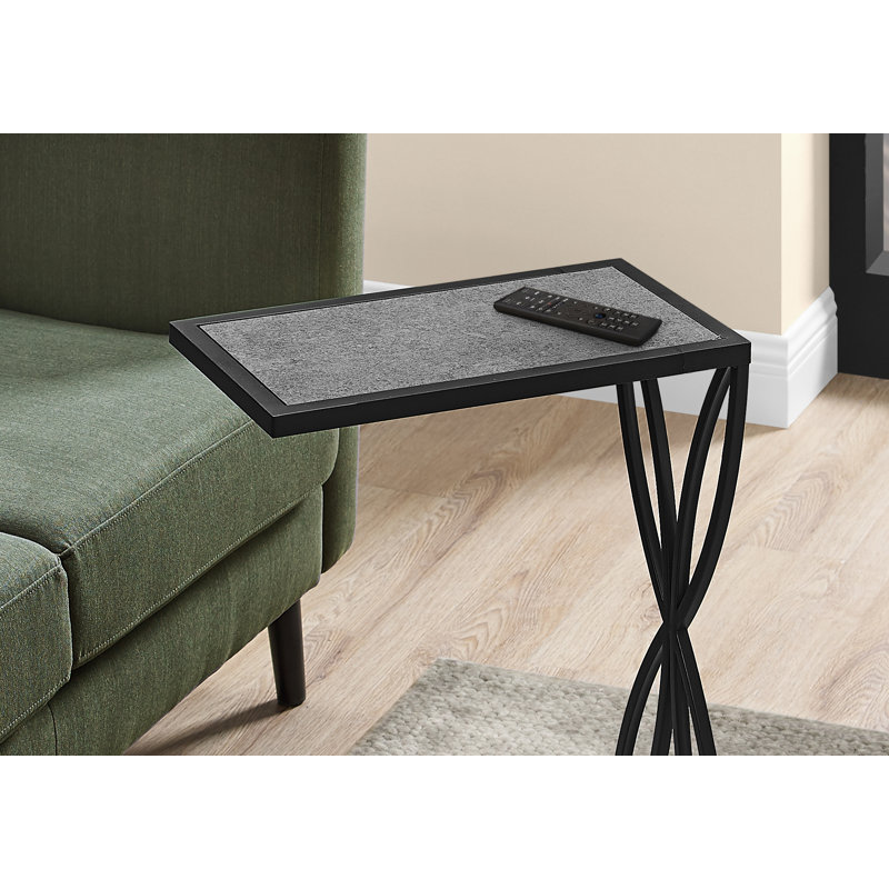 Table d'appoint en forme de C en stratifié gris et métal noir, table d'appoint de salon moderne Snack | Idée de cadeau