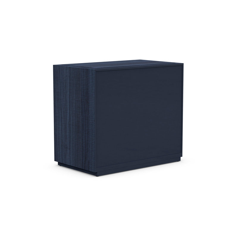 Denim and Matte Brass 1-Drawer Nightstand with Open Shelves