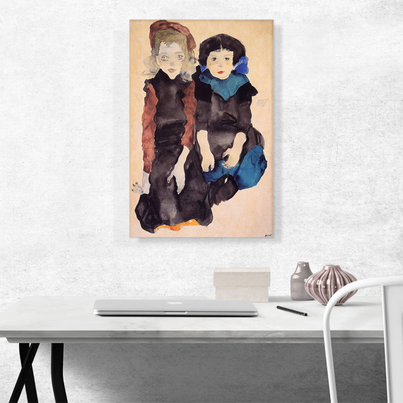 Deux petites filles par Egon Schiele, reproduction d'art sur toile tendue, H 26 po x l 18 po x 1,5 po