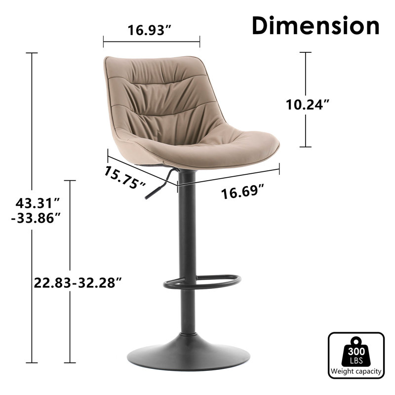 Latiera Swivel Adjustable Height Bar Stools Faux Leather Counter Stools with Footrest, Khaki