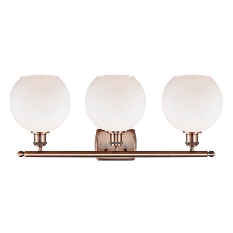 Éclairage pour meuble-lavabo en laiton antique à 3 lumières Cindi, Blanc mat, DEL, Cuivre antique