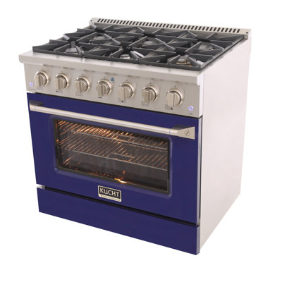 KUCHT Professional 36 po 5,2 pieds cubes Cuisinière à double combustible pour gaz propane avec brûleurs scellés et four à convection en acier inoxydable avec porte de four bleue