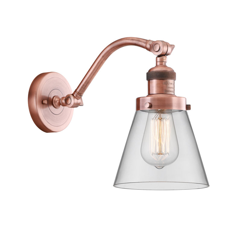 Applique murale 1 lumière Cone, Ampoule à DEL rétro de 6 watts, Clair, Cuivre antique