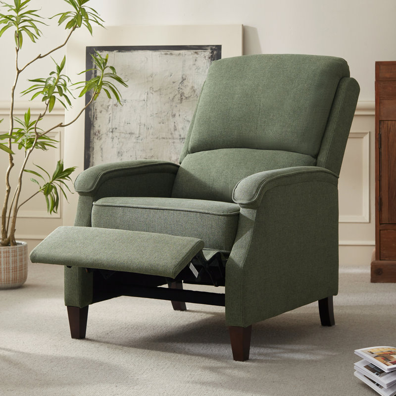  30.3'' Wide Manual Push Back Recliner Chair, Green Fabric