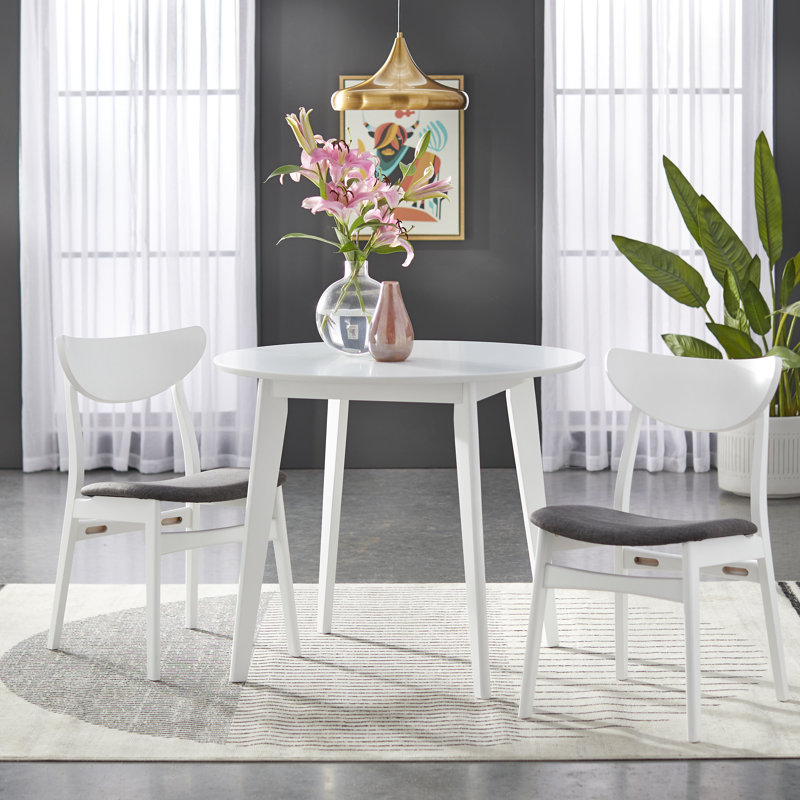Armalla Solid Beech Wood Mid Century Modern Upholstered Dining Chair, White