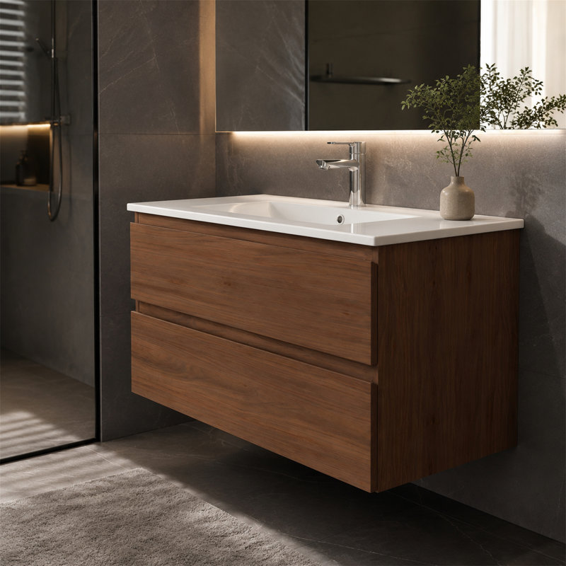 Meuble-lavabo mural suspendu de 36 pouces, Brun