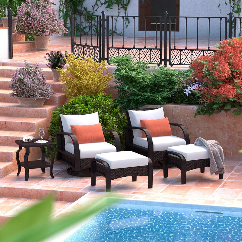 Barcelo 5 Piece Rattan Conversation Set with Cushions, Cast Coral Sunbrella® Plainweave