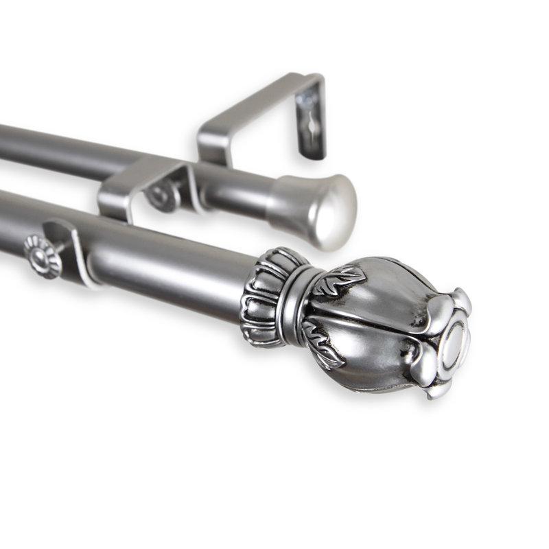 Steel Adjustable Double Curtain Rod, 1" H x 120" W x 6.75" D, Satin Nickel