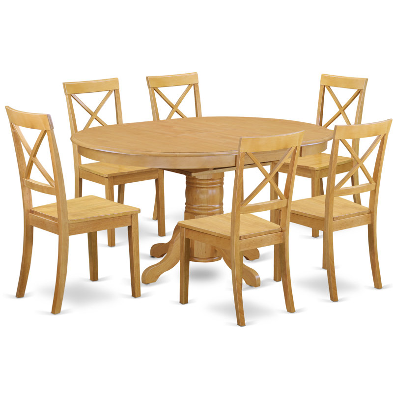 7 Piece Dining Room Table Set consists of an Oval Kitchen Table with Butterfly Leaf and 6 Dining Chairs, Oak, No, Oak