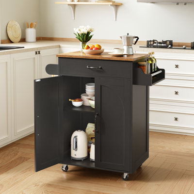 Small Kitchen Island with Storage Cabinet and Drawer, Rolling Kitchen Cart on Wheels with Spice Rack and Towel Rack