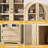 71" High Arched Cabinet With Glass Doors,  Storage Wooden Pantry With 4 Shelves & 2 Drawers, With LED Lighting-1586447005