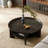 Retro Black Solid Wood Round Coffee Table-120598108