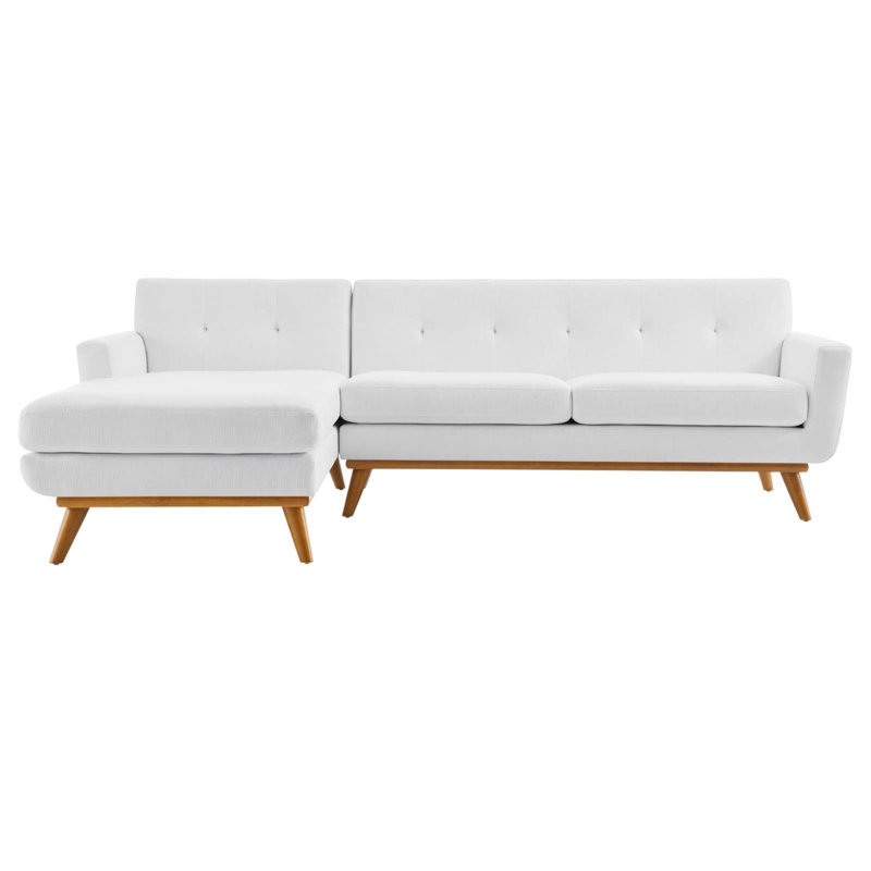 Engage Mid Century Modern Tufted Sectional, Left Hand Facing, White