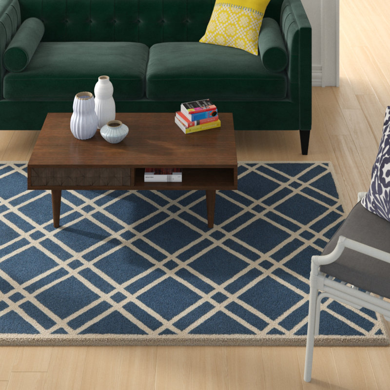 Tapis bleu marine en laine touffeté à la main Sanyla Arshmaan, Rectangle 6 pi x 9 pi
