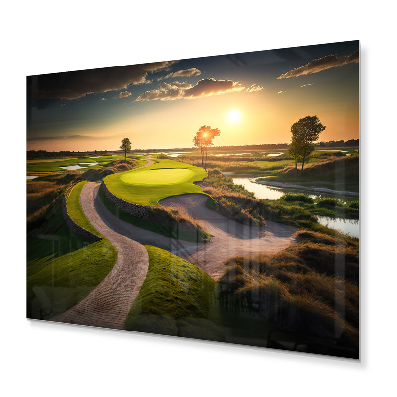 Golf Course At Sunset III - Décoration murale moderne en métal, H 12 po x l 20 po x P 1 po