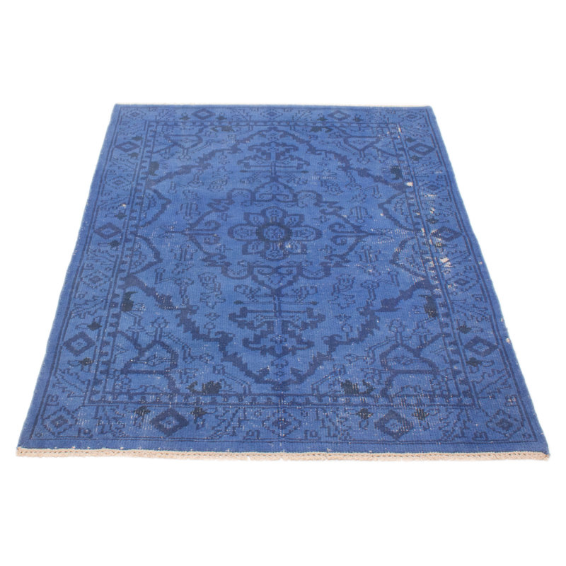 Tapis bleu foncé en laine New Age de conception unique 5 pi 3 po x 7 pi 9 po Jonquez