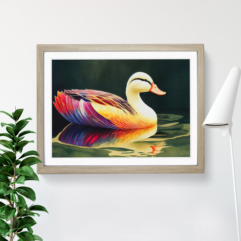 Watercolour Duck Vol.1 1 Piece Single Picture Frame Wall Art, 25cm H x 34cm W x 2cm D, Oak