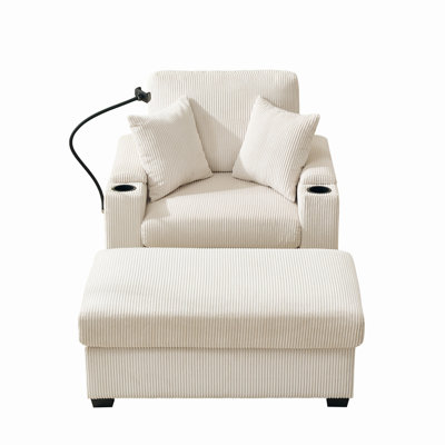 Ovara 55" Oversized Chaise Lounge Set With Ottoman, Velvet Upholstery And Solid Wood Frame by Ebern Designs