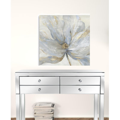 Douce fleur bleue et grise avec détails dorés, impression sans cadre