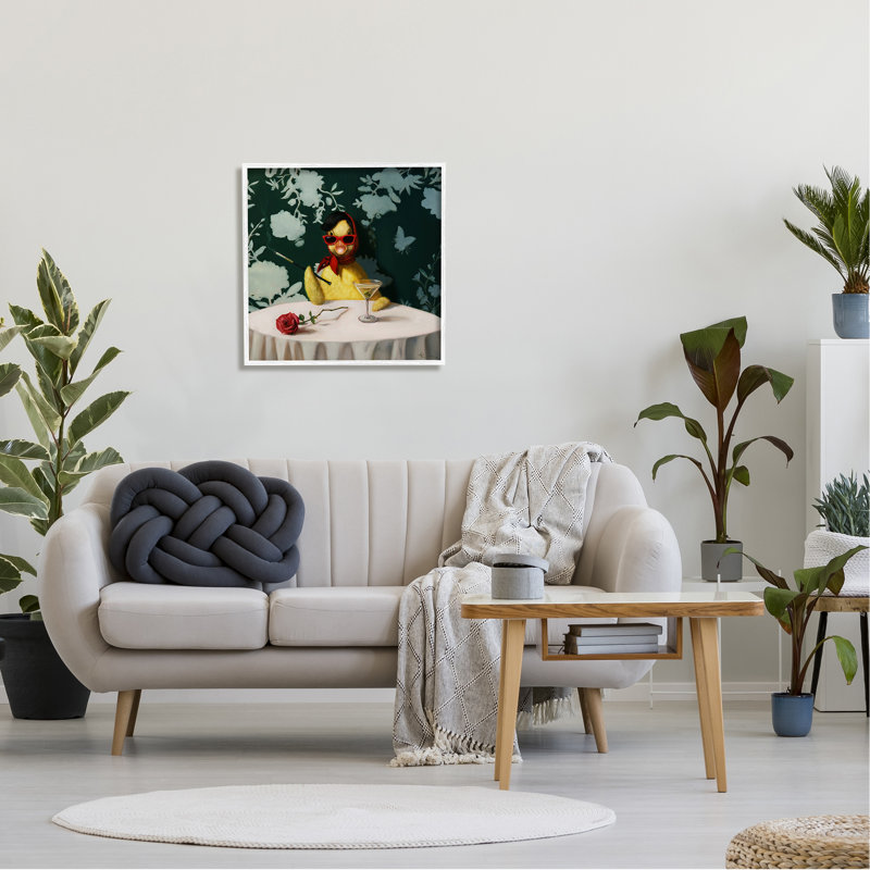 Az-008 - Canard fantaisie encadré avec martini encadré sur bois, Giclée encadrée blanc bord de mer