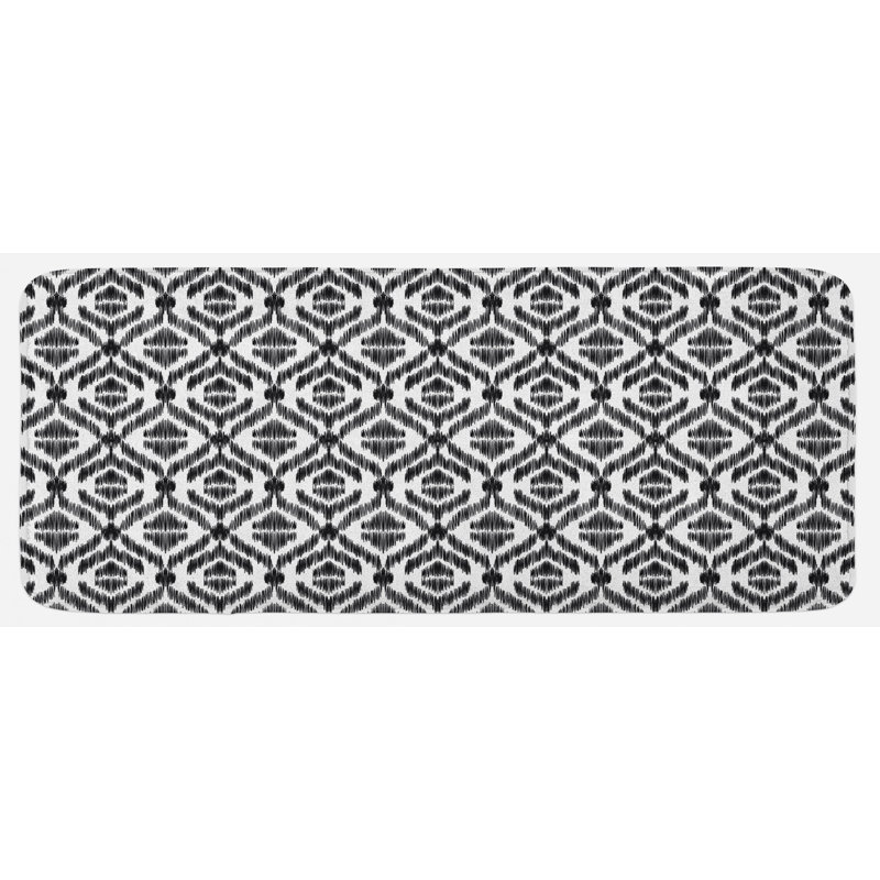 Esquisse abstraite comme une structure rectangulaire composée de rayures et de cercles. tapis de cuisine noir et blanc