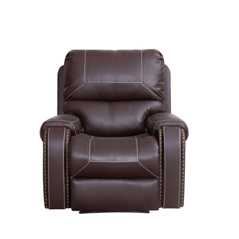 Fauteuil inclinable à bascule manuel en similicuir de 38,97 po de largeur, Similicuir brun